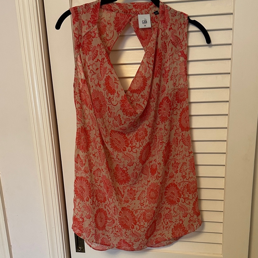 CAbi red and tan Floral Blouse